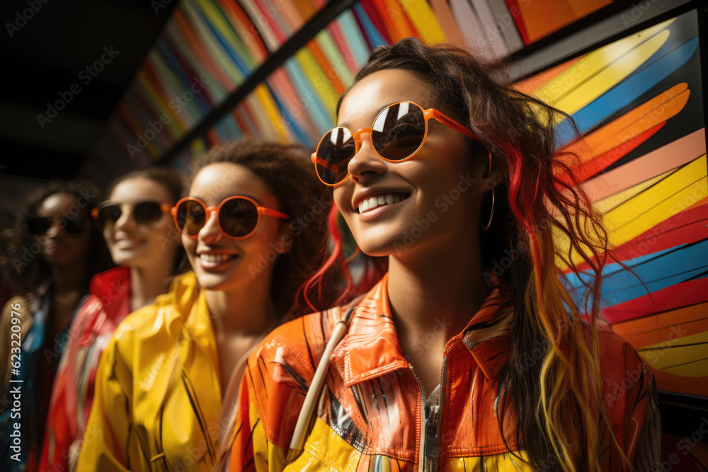 Group of friends with colorful sunglasses