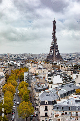 Paris cityscape on a rainy day with the Eiffel Tower in the distance © MOVimages