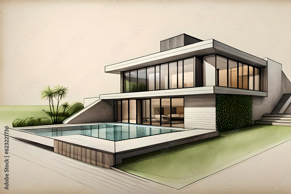 Contemporary detached house with pool