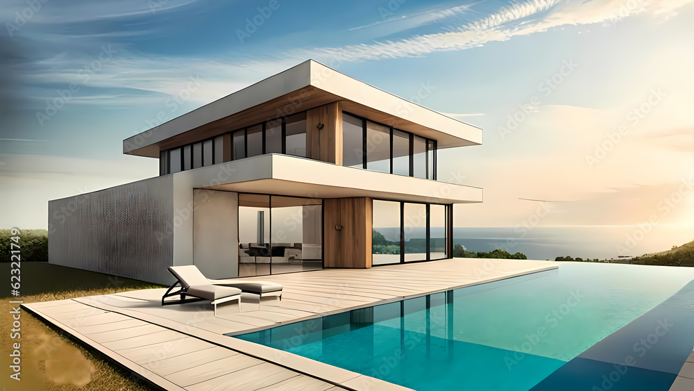 Villa with pool on the sea coast