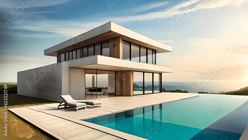 Villa with pool on the sea coast