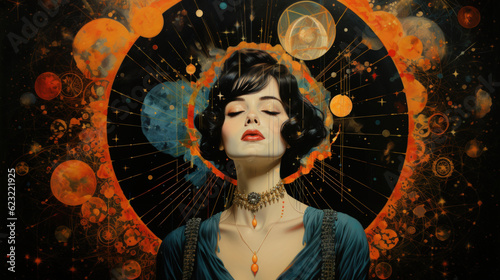 Art Nouveau tarot and mindfulness woman illustration