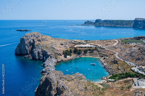 View of the coast at Lindos. Rhodes, Greece