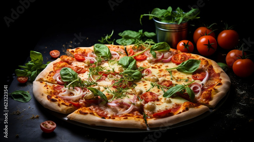 Delicious appetizing italian pizza new quality universal colorful technology stock image illustration design, generative ai