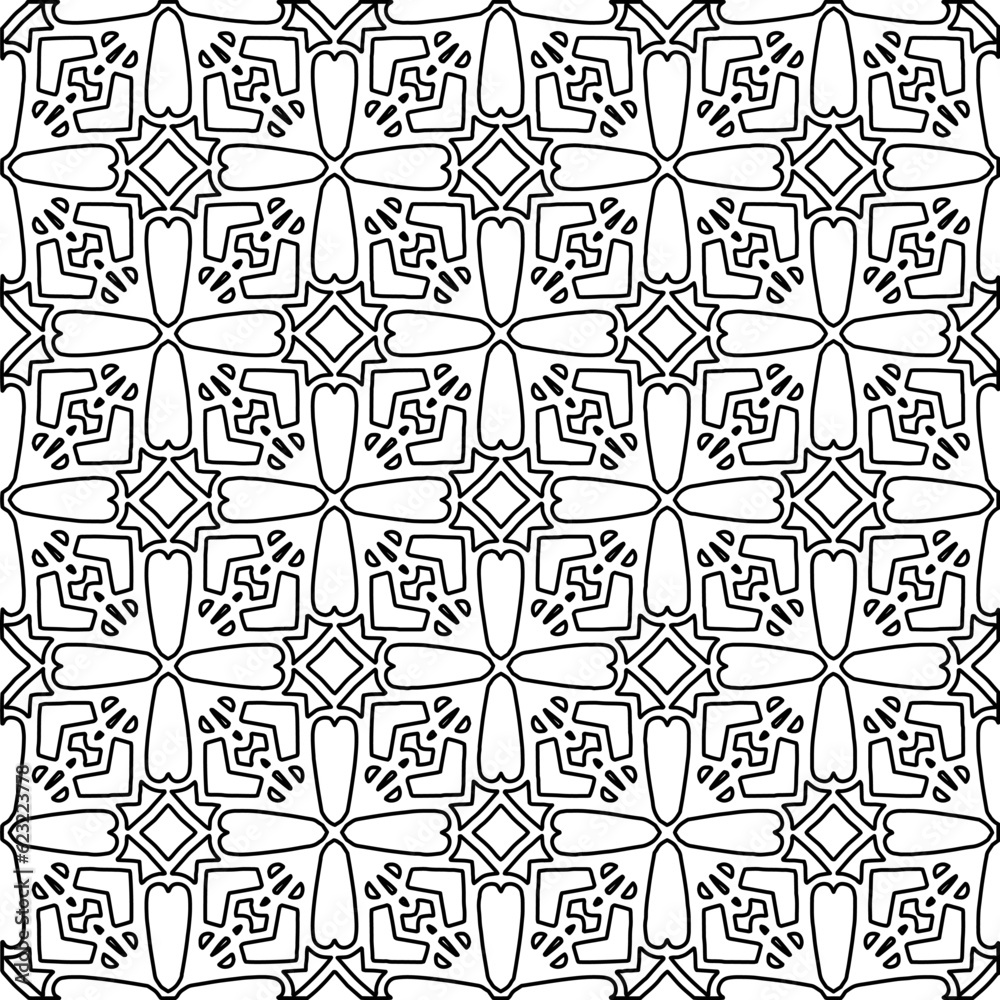 Stylish texture with figures from lines. Abstract geometric black and white pattern for web page, textures, card, poster, fabric, textile. Monochrome graphic repeating design. 