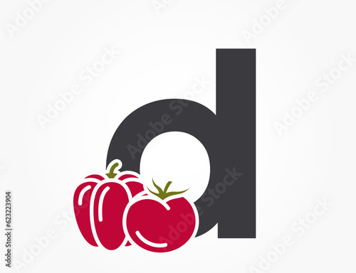 lowercase letter d with bell pepper and tomato. vegetable alphabet logotype. harvest and agriculture design