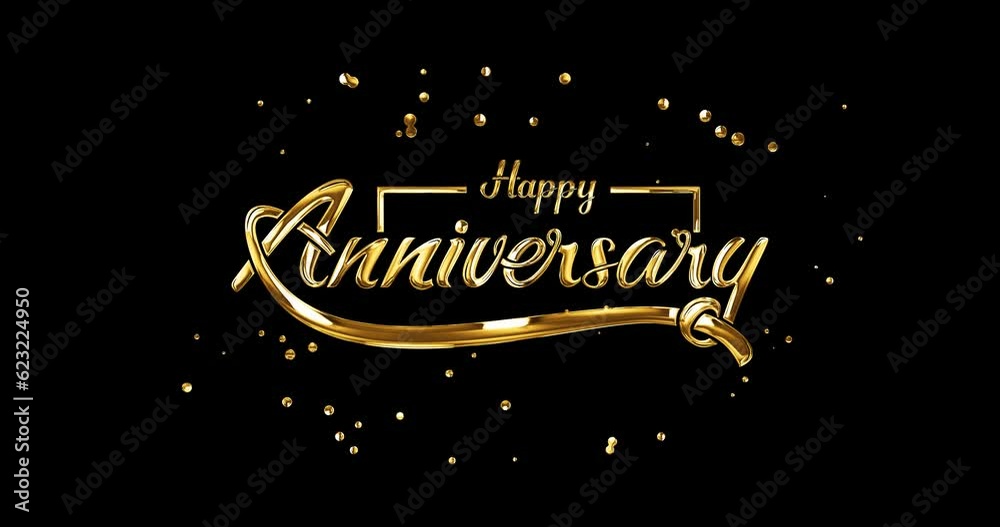 Happy Anniversary lettering text Animation on the transparent background. Handwritten text with modern brush lettering in luxury gold, red shiny, and alpha matte. Great for celebrations and events