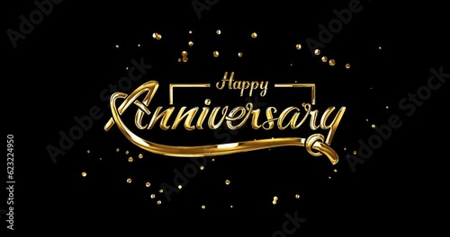 Happy Anniversary lettering text Animation on the transparent background. Handwritten text with modern brush lettering in luxury gold, red shiny, and alpha matte. Great for celebrations and events