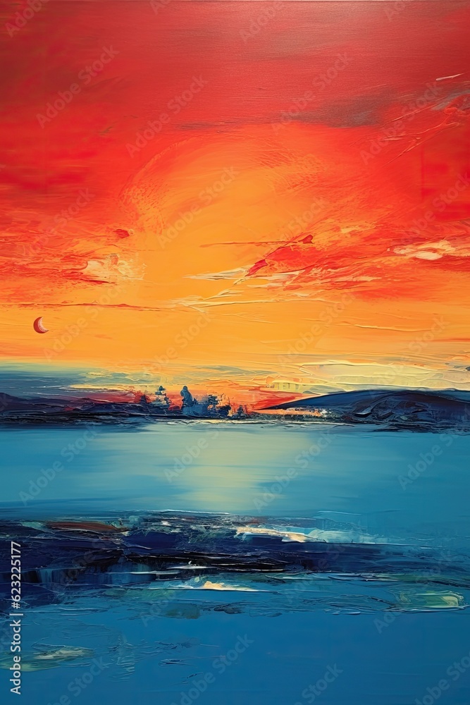 landscape sunset sea acrylic