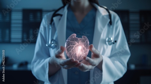 Female doctor holding in hands medical model anatomic organ – heart.