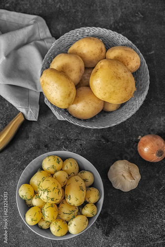 Fresh raw potatoes in baske...
