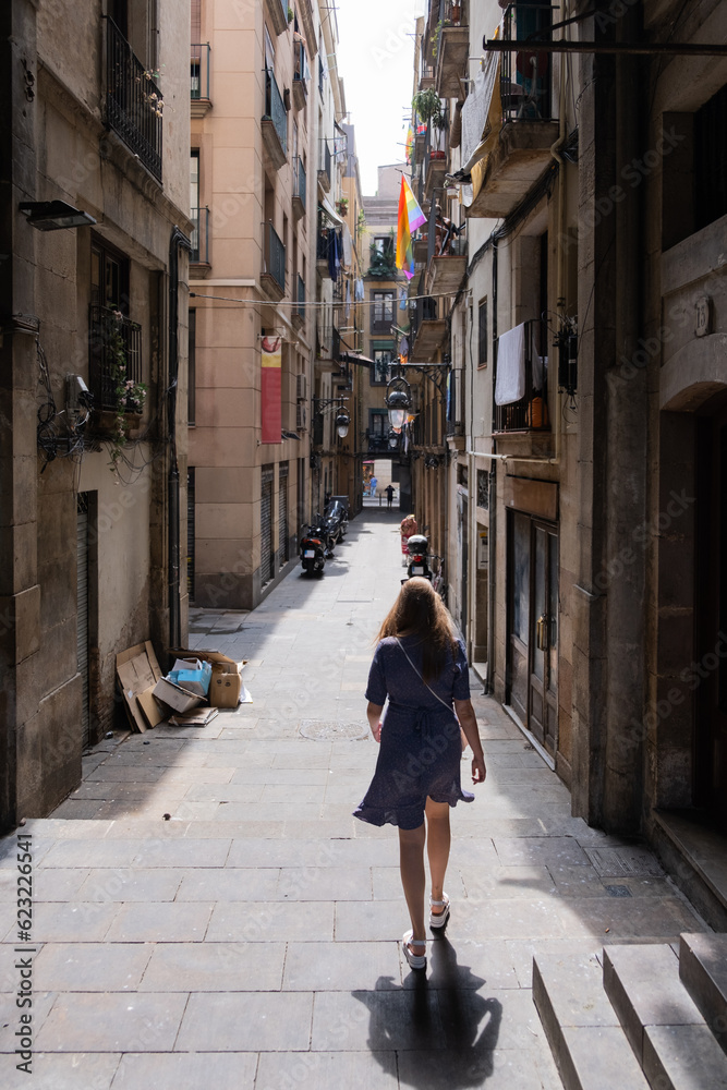 People walking on city streets of Barcelona, Catalonia, Spain