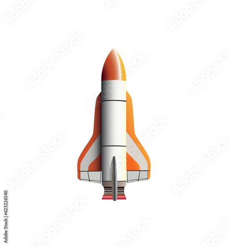 Fototapeta Naklejka Na Ścianę i Meble -  3d rocket with orange plumage on a white background. Vector illustration