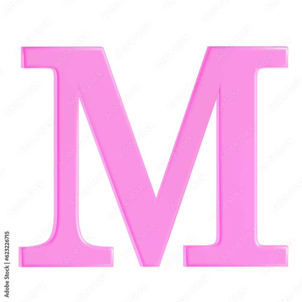 M, Letter m, pink color. 3D illustration. M, Letter m, pink color. 3D illustration.