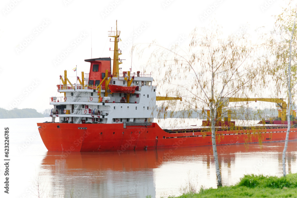 Fototapeta premium Bulk carrier ship at Danube river at anchor