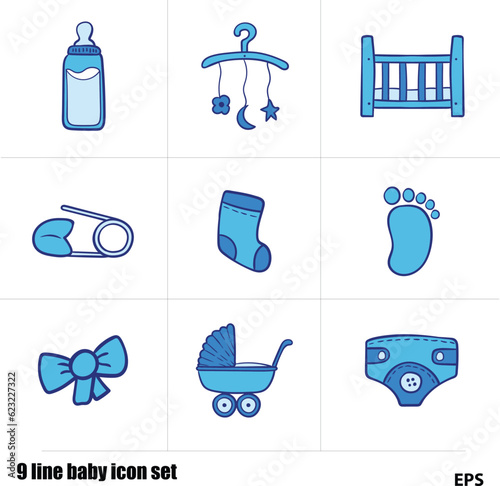 9 line baby icon set