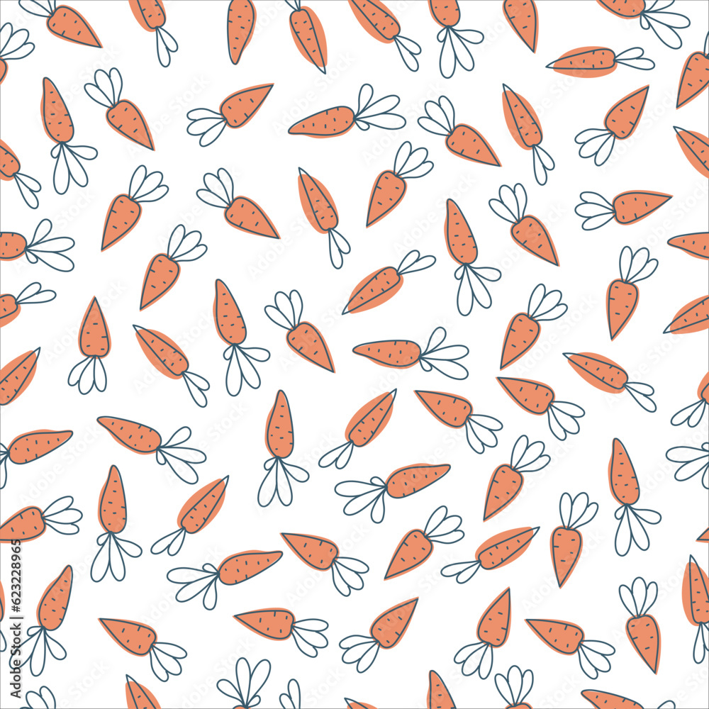 Seamless pattern of carrots. Vegetable print. A pattern of simple elements. Vector illustration. Seamless pattern of carrots. Vegetable print. A pattern of simple elements. Vector illustration.