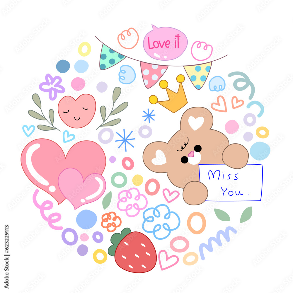 cute of set for sticker , postcard , invitation . vector illustration for kids on a circle background cute of set for sticker , postcard , invitation . vector illustration for kids on a circle background