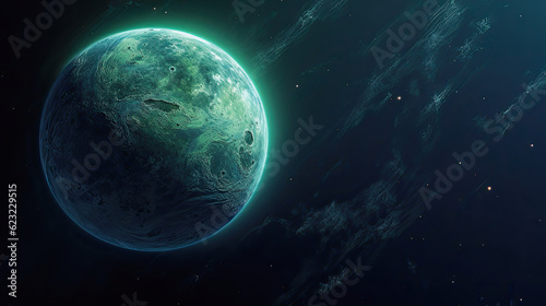 blue and green planet in the night sky, generative ai illustration