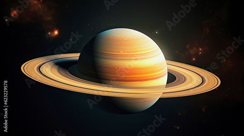 generative ai illustration of planet saturn in dark sky with stars