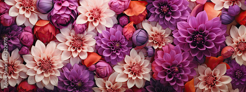 Fotografie, Obraz generative ai illustration banner sized background with purple and pink dahlia f