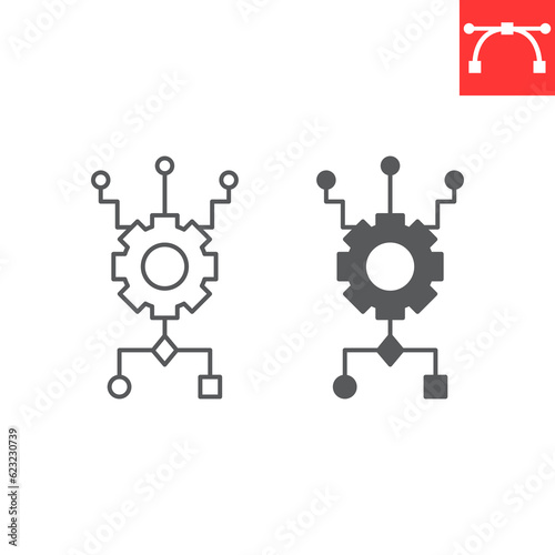 Algorithm line and glyph icon, technology and artificial intelligence, automated system vector icon, vector graphics, editable stroke outline sign, eps 10.