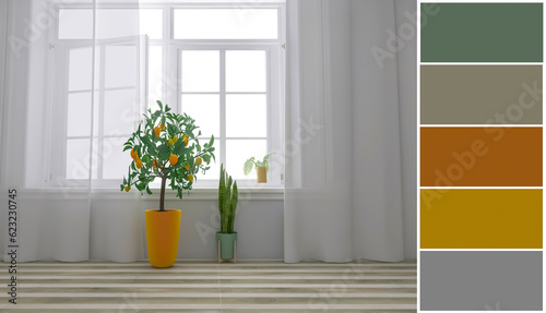 Window with flowerpots 3d render  3d illustration
