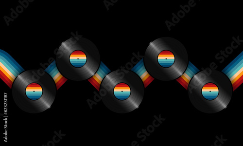 Vintage Striped Backgrounds, Posters, Banner Samples, Retro Colors from the 1970s 1980s, 70s, 80s, 90s style stripes background poster lines. Synthwave, vaporwave, retrowave music lp vinyl disc record