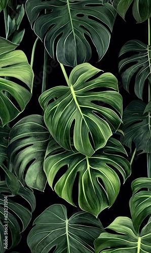 Beautiful tropical monstera plant leaves in an interesting botanical pattern