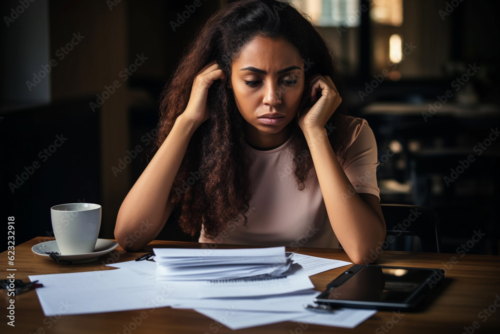 Stressed young woman checking her