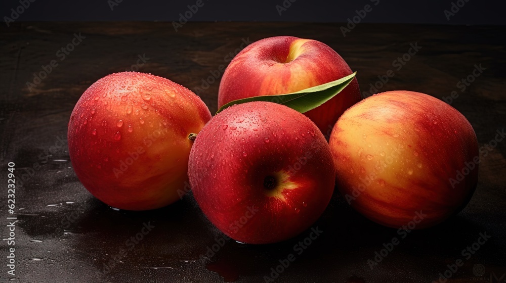 a group of four apples sitting on top of a table. generative ai a group of four apples sitting on top of a table. generative ai