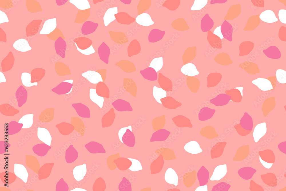 Elegant seamless pattern with pink petals flying in the air.  Falling flower or fruit tree petals. Sketch vector illustration