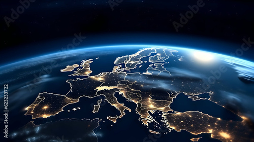 Global network. A picture from the space of the planet Earth. Globalization concept. Elements of this image are furnished by NASA,Ai