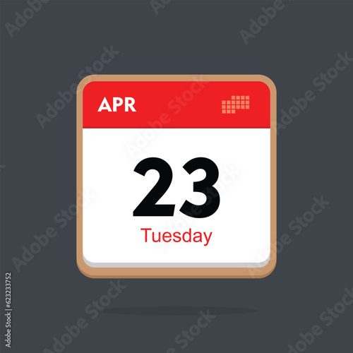 tuesday 23 april icon with black background, calender icon