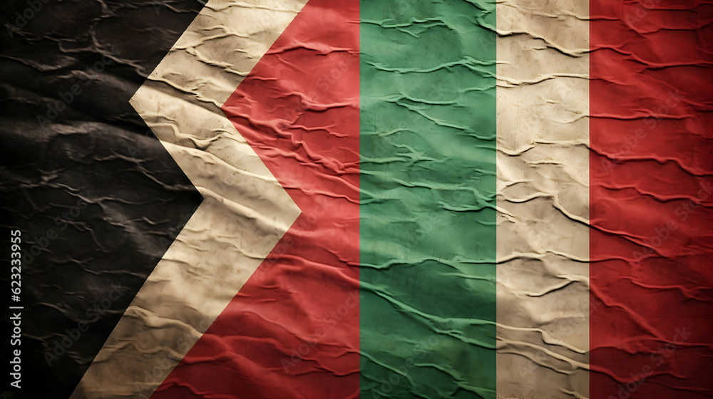 Pakistan and Palestine two flags textile cloth, fabric texture,Generative Ai
