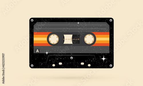 Retro musiccasette with retro colors eighties style, cassette tape, vector art deep space, mix tape retro cassette design, Music vintage and audio theme, Synthwave and vaporwave template