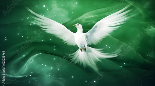 Pakistan flag , Dove of peace on Pakistan flag, background Independence Day 2023 ,Generative Ai