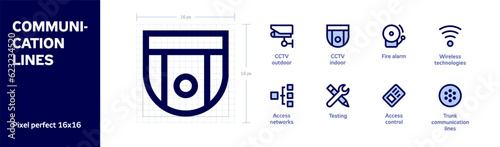 Streamlined Connectivity. Pack of vector linear icons with transcription. Size: 16x16 px. Dual tone color.