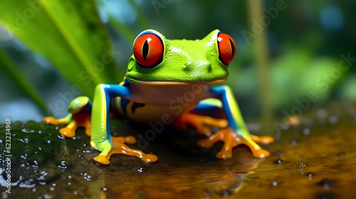 Red-eyed Tree Frog, Agalychnis callidryas, animal with big red eyes, in the nature habitat, Costa Rica. Frog in the nature,Generative Ai © Mian