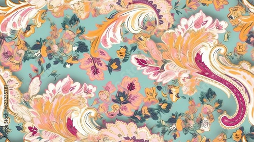  a blue and pink floral wallpaper with lots of flowers. generative ai