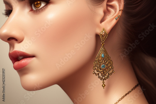 earrings, shiny, beautiful model girl