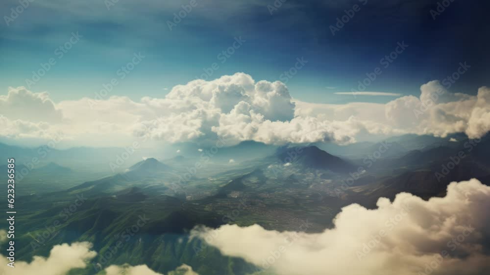 Fantastic soft clouds float over the mountains, a mesmerizing landscape, animation. Fantastic soft clouds float over the mountains, a mesmerizing landscape, animation.