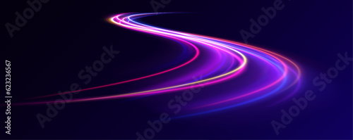 High speed effect motion blur night lights in blue and red colors, abstract flash perspective road glow streaks long time exposure vector set on transparent background 