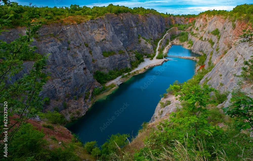 limestone quarry Amerika with lake in Czech Republic