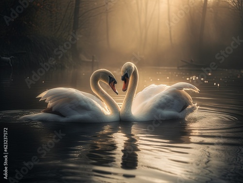 Two swan love created with Generative AI technology.