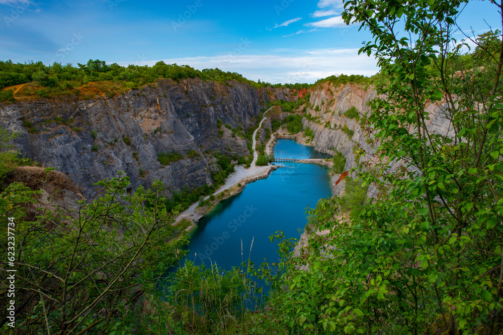 limestone quarry Amerika with lake in Czech Republic