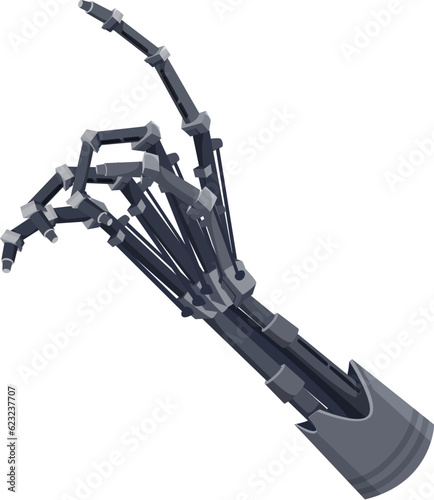 Disabled man cyborg palm limb, handicapped invalid prosthesis, robotic artificial hand with metal fingers, future artificial technology arm