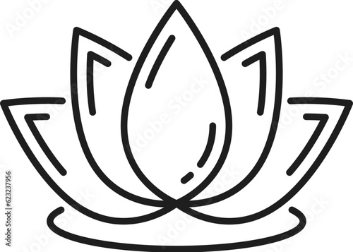 Waterlily hand drawn lotus flower, blooming exotic plant, hotel service spa emblem. Buddhism lily blossom. Vector waterlily in bloom, thin line