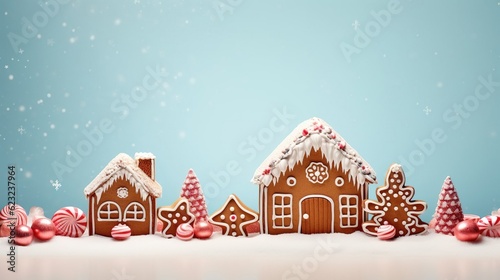 Gingerbread house, christmas background. Created with Generative Ai technology.