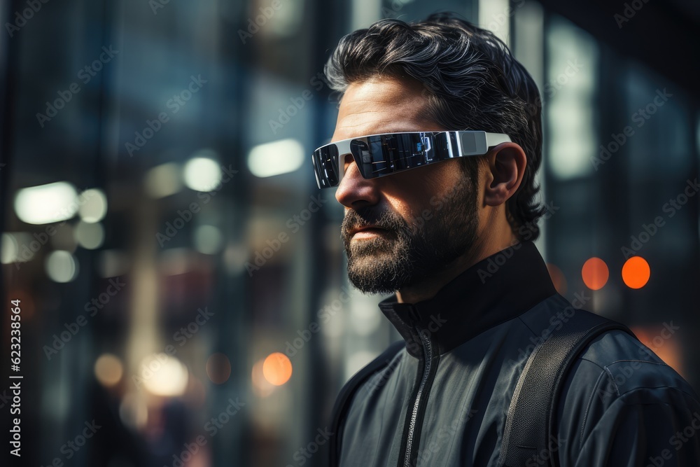 Man Wearing Smart Glasses - Augmented Reality Technology Man Wearing Smart Glasses - Augmented Reality Technology